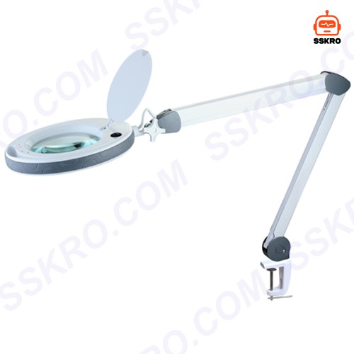 โคมไฟ LED แว่นขยาย 5 Diopter (5D หรือ 2.25เท่า) 10วัตต์ แสง2สี เลนส์กระจก ขนาด 6นิ้ว แบบหนีบโต๊ะ