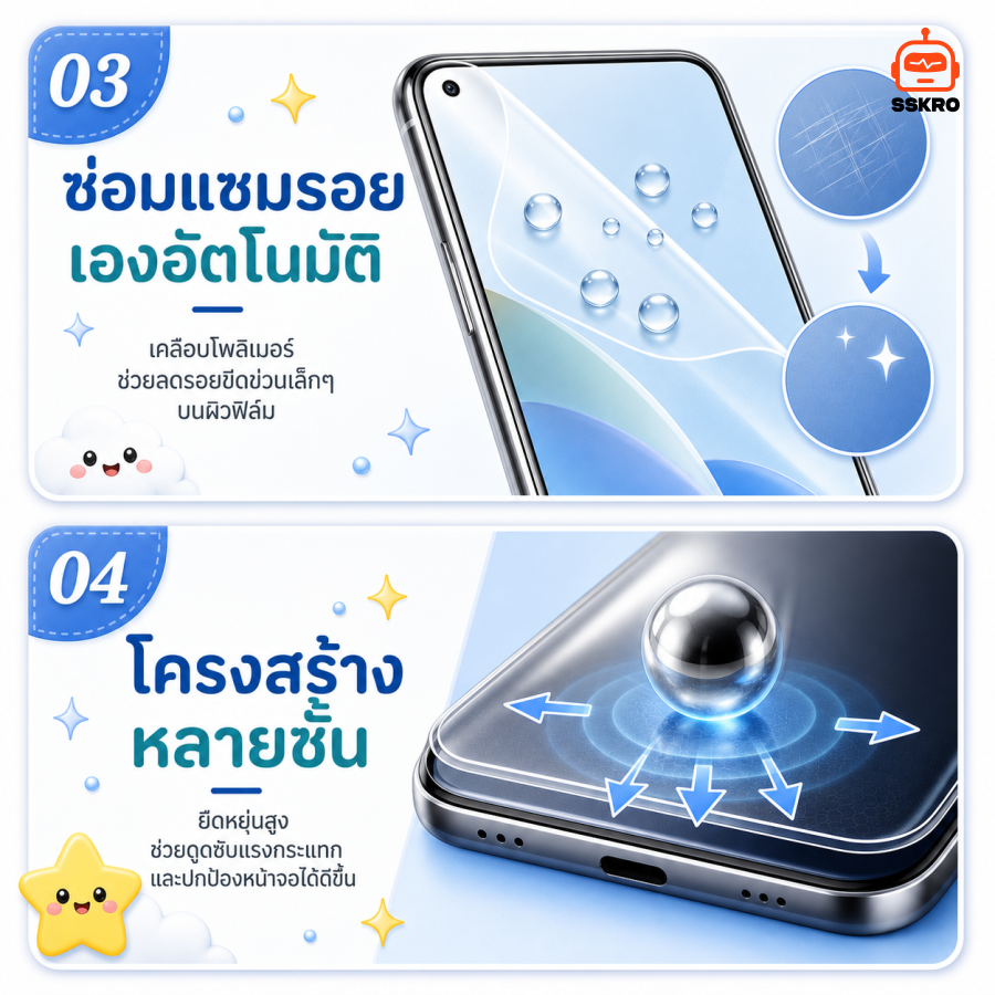 ฟิล์มไฮโดรเจล EPU สั่งตัดตามรุ่น มือถือ นาฬิกา เกมพกพา ด้านหน้า รุ่น/รหัส SS-057RK รูปที่ 2