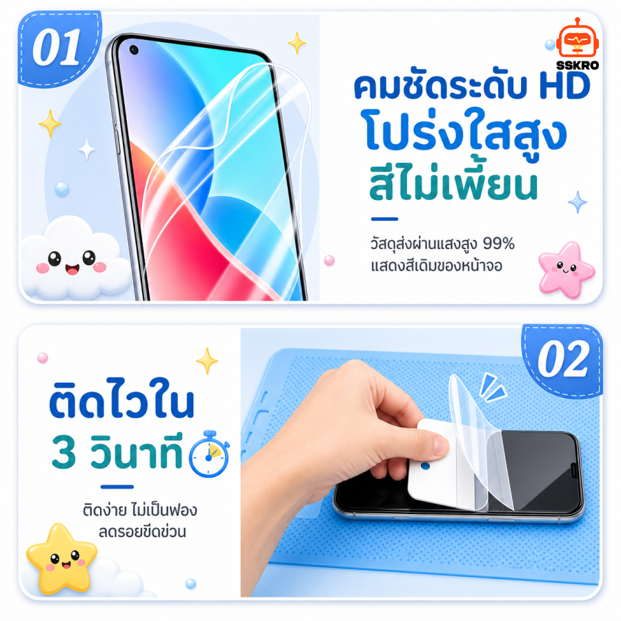 ฟิล์มไฮโดรเจล PET สั่งตัดตามรุ่น สำหรับโน๊ตบุ๊ค และ POS รุ่น/รหัส SS-075PC รูปที่ 3