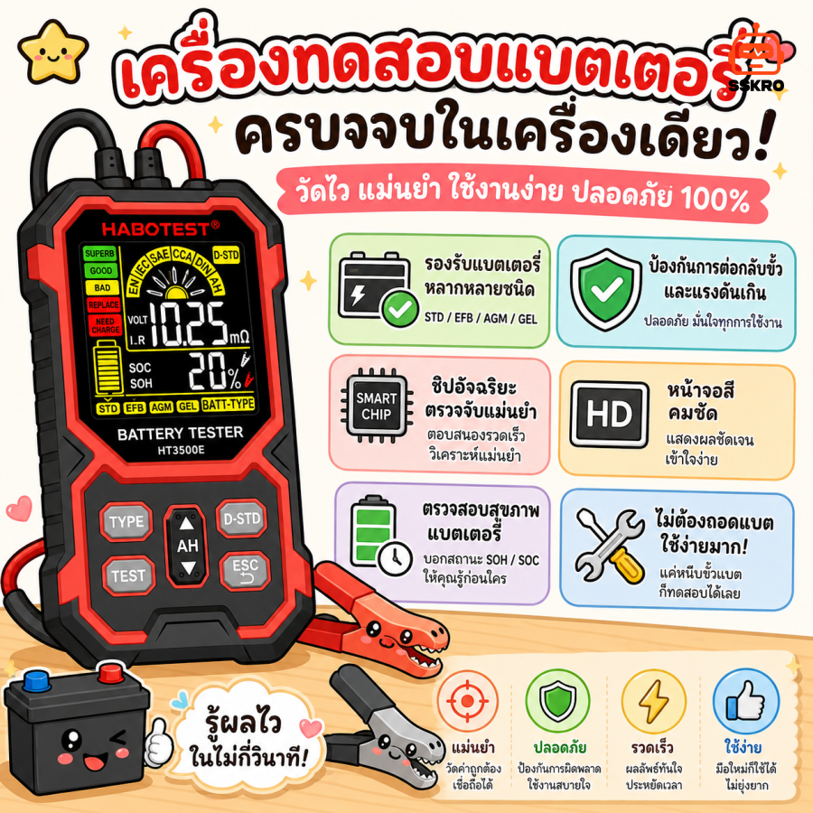 เครื่องทดสอบแบตเตอรี่อัจฉริยะ HABOTEST HT3500E Battery Tester (8-30V) รุ่น/รหัส HT3500E รูปที่ 2